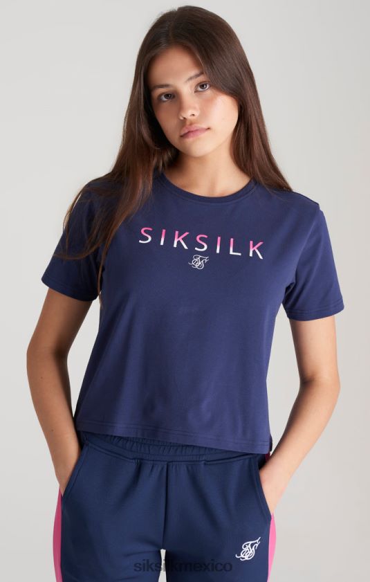 camiseta corta azul marino con logo desgastado vestir chicas SikSilk 8TT44N325