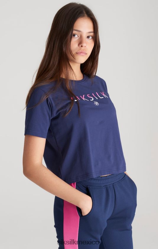 camiseta corta azul marino con logo desgastado vestir chicas SikSilk 8TT44N325