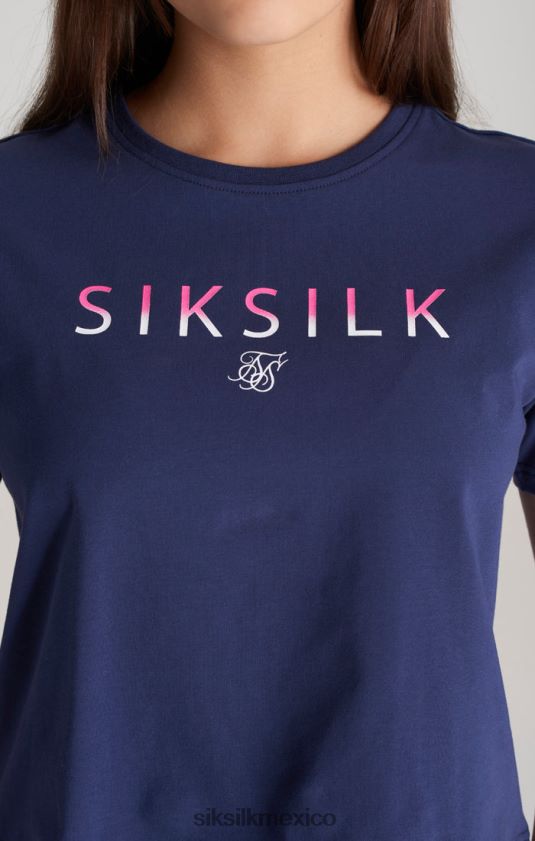 camiseta corta azul marino con logo desgastado vestir chicas SikSilk 8TT44N325