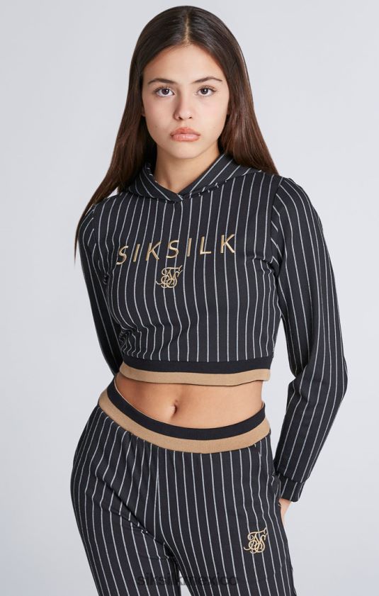 sudadera con capucha corta a rayas de béisbol negra vestir chicas SikSilk 8TT44N337
