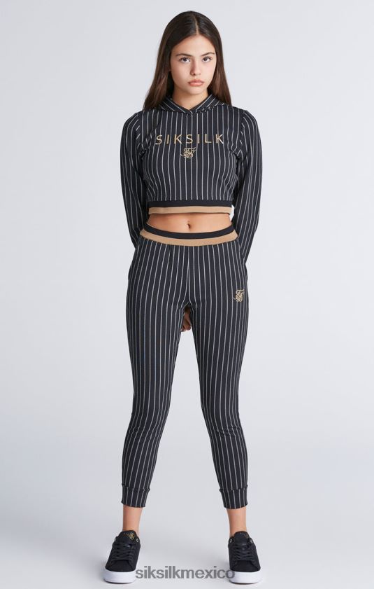 sudadera con capucha corta a rayas de béisbol negra vestir chicas SikSilk 8TT44N337