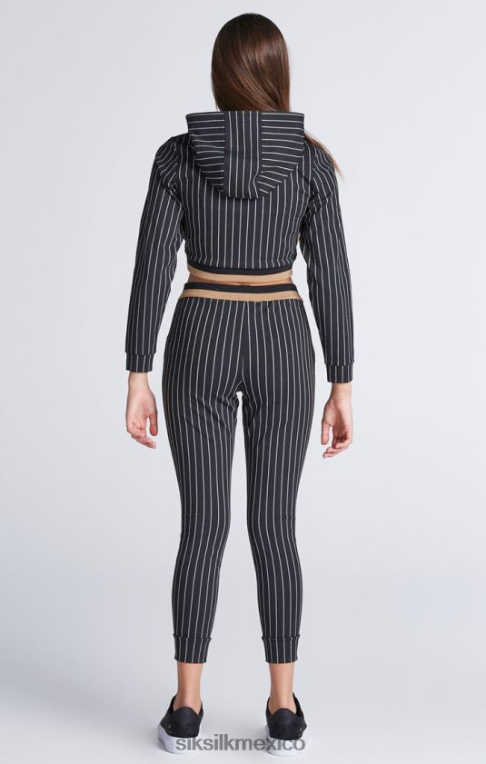 sudadera con capucha corta a rayas de béisbol negra vestir chicas SikSilk 8TT44N337