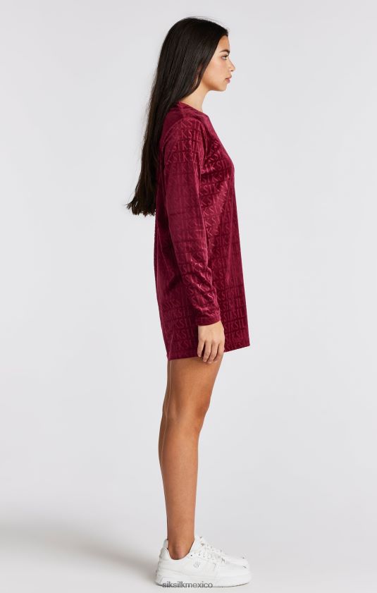 vestido tipo camiseta de manga larga de terciopelo rosa vestir chicas SikSilk 8TT44N345