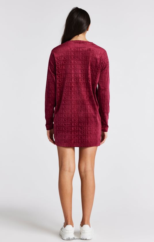 vestido tipo camiseta de manga larga de terciopelo rosa vestir chicas SikSilk 8TT44N345