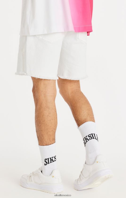 pantalón corto de mezclilla desgastado con dobladillo sin rematar blanco vestir hombres SikSilk 8TT44N600