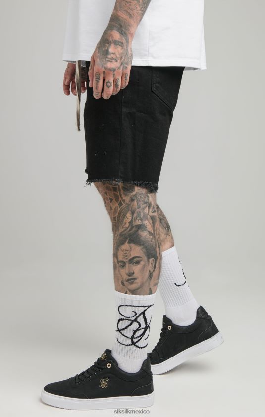 pantalones cortos de mezclilla relajados con dobladillo sin rematar en negro vestir hombres SikSilk 8TT44N582