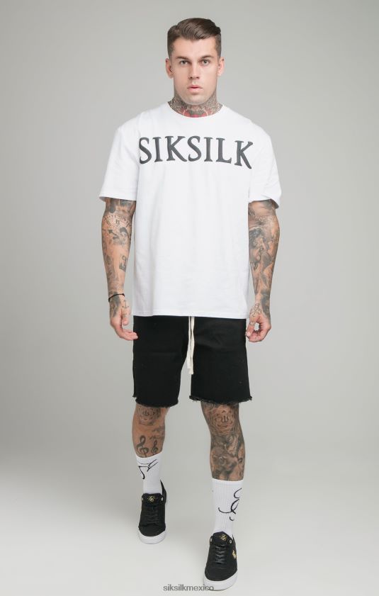 pantalones cortos de mezclilla relajados con dobladillo sin rematar en negro vestir hombres SikSilk 8TT44N582