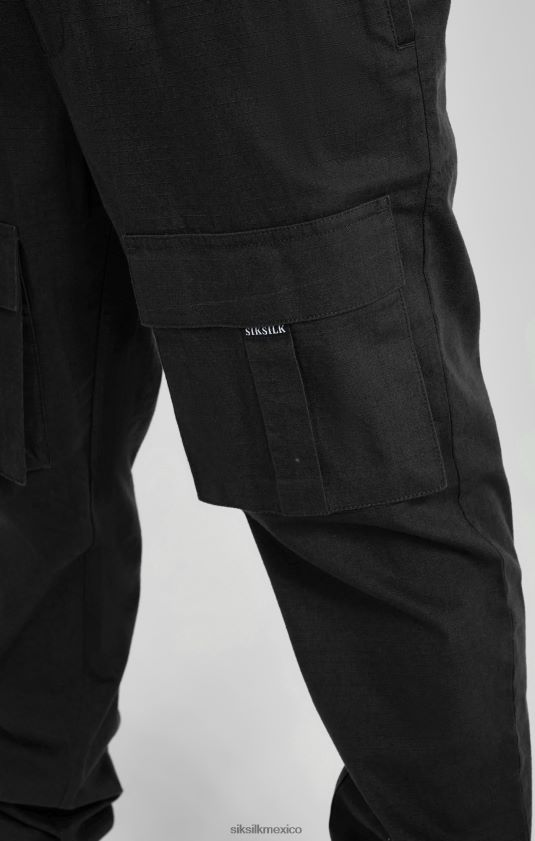 pantalones cargo negros ripstop vestir hombres SikSilk 8TT44N512