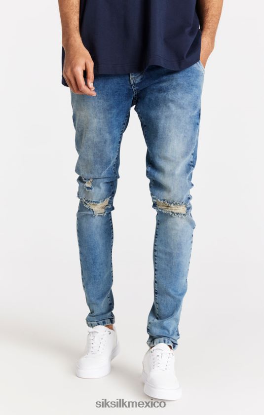 jeans ajustados desgastados azul claro vestir hombres SikSilk 8TT44N558
