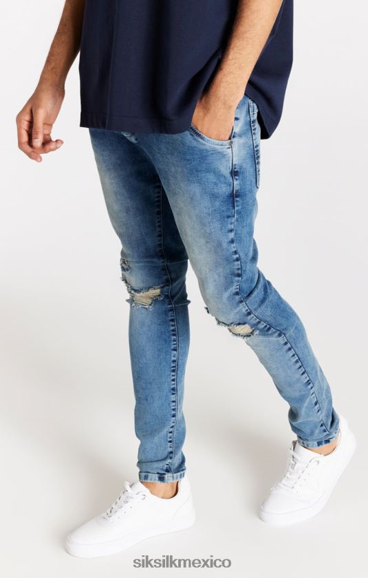 jeans ajustados desgastados azul claro vestir hombres SikSilk 8TT44N558