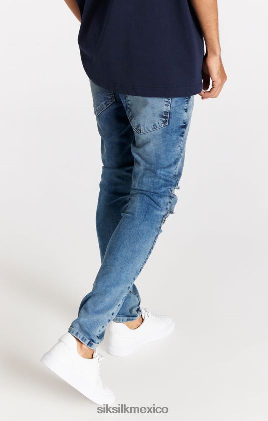 jeans ajustados desgastados azul claro vestir hombres SikSilk 8TT44N558