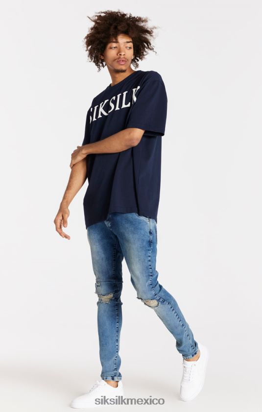 jeans ajustados desgastados azul claro vestir hombres SikSilk 8TT44N558