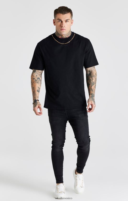 jeans ajustados esenciales lavados negros vestir hombres SikSilk 8TT44N557
