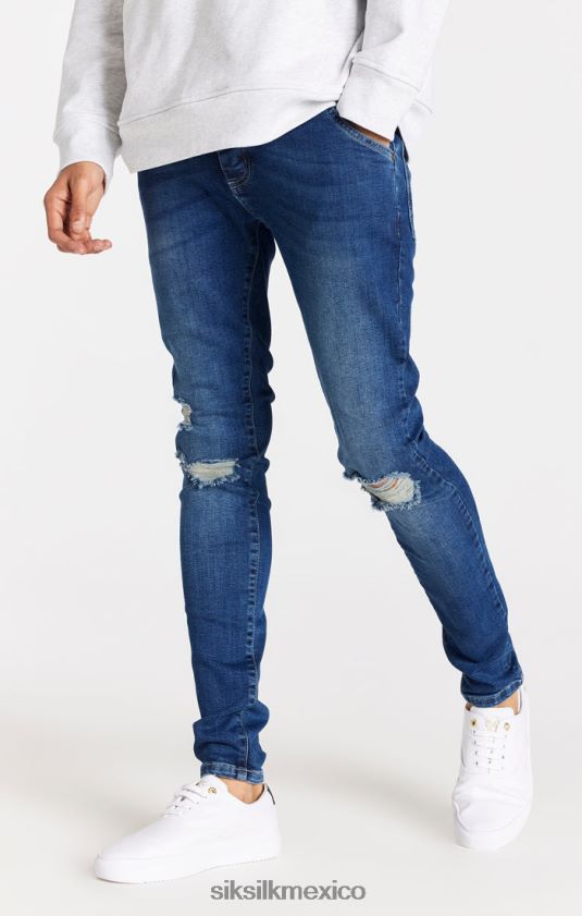 vaqueros azules desgastados y ajustados vestir hombres SikSilk 8TT44N563