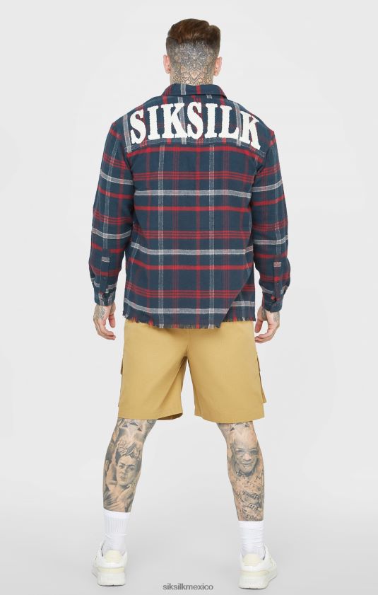 camisa de manga larga a cuadros con logo de toalla azul marino vestir hombres SikSilk 8TT44N466