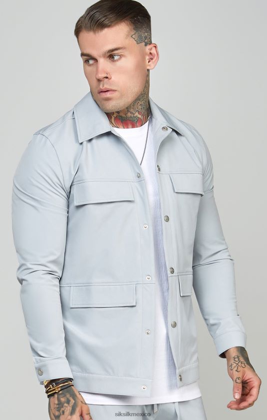 sobrecamisa utilitaria gris vestir hombres SikSilk 8TT44N462