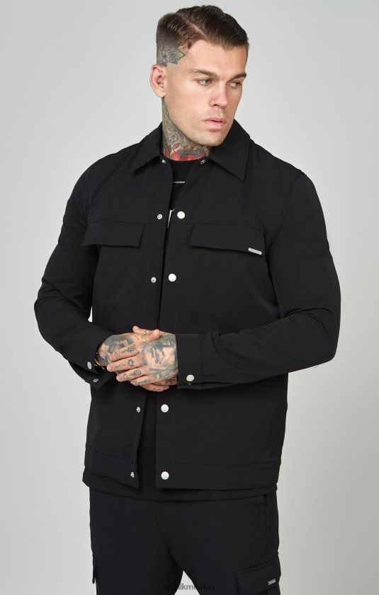 sobrecamisa utilitaria negra vestir hombres SikSilk 8TT44N464
