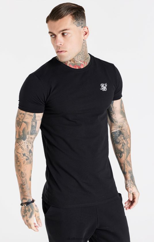 camiseta ajustada negra esencial de manga corta vestir hombres SikSilk 8TT44N363