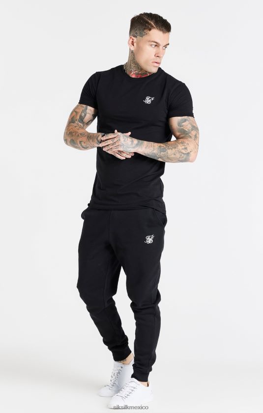 camiseta ajustada negra esencial de manga corta vestir hombres SikSilk 8TT44N363