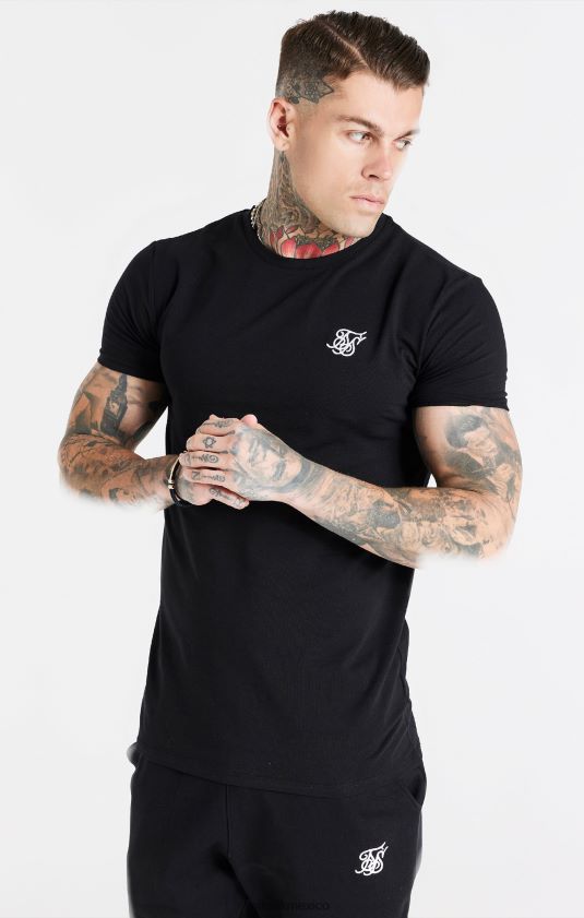 camiseta ajustada negra esencial de manga corta vestir hombres SikSilk 8TT44N363
