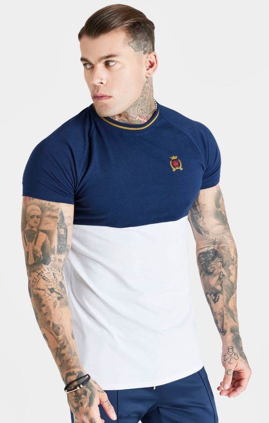 camiseta azul marino ajustada con cortes y costuras vestir hombres SikSilk 8TT44N377