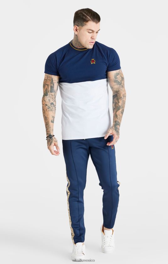 camiseta azul marino ajustada con cortes y costuras vestir hombres SikSilk 8TT44N377