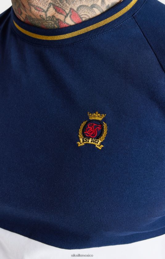 camiseta azul marino ajustada con cortes y costuras vestir hombres SikSilk 8TT44N377