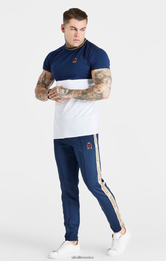 camiseta azul marino ajustada con cortes y costuras vestir hombres SikSilk 8TT44N377