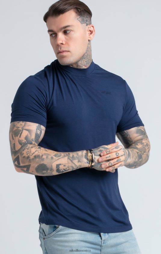 camiseta azul marino con cuello alto vestir hombres SikSilk 8TT44N379