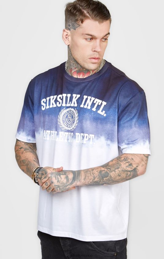 camiseta azul marino con gráfico desgastado vestir hombres SikSilk 8TT44N384