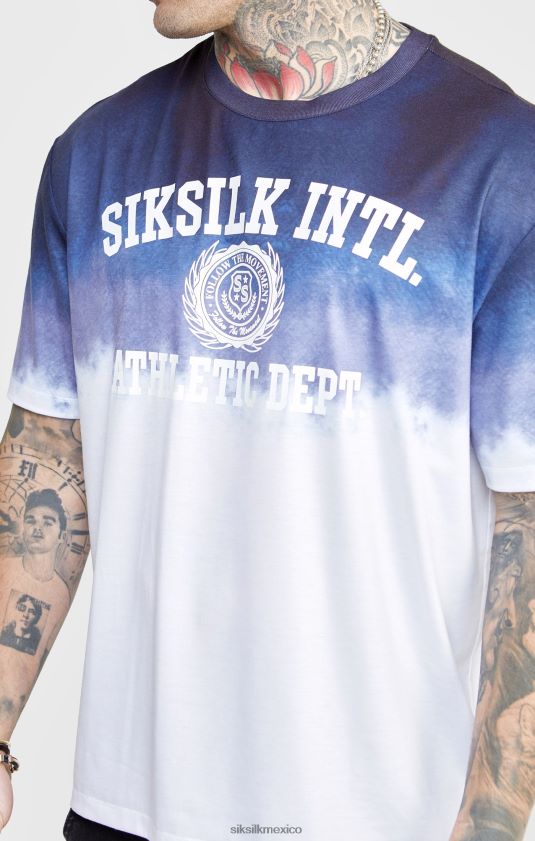 camiseta azul marino con gráfico desgastado vestir hombres SikSilk 8TT44N384