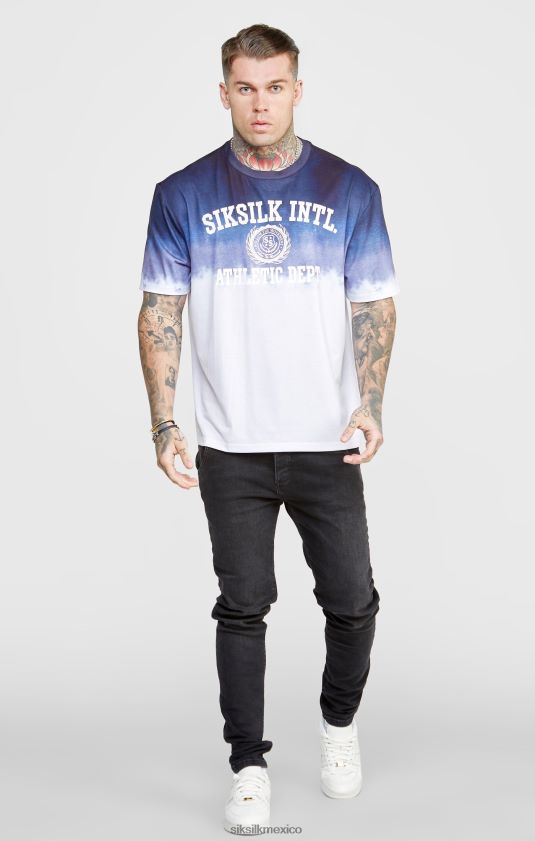 camiseta azul marino con gráfico desgastado vestir hombres SikSilk 8TT44N384