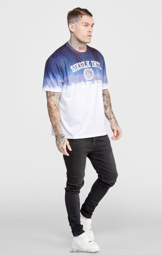 camiseta azul marino con gráfico desgastado vestir hombres SikSilk 8TT44N384