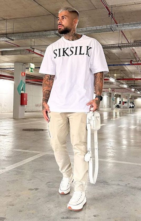 camiseta blanca holgada vestir hombres SikSilk 8TT44N406