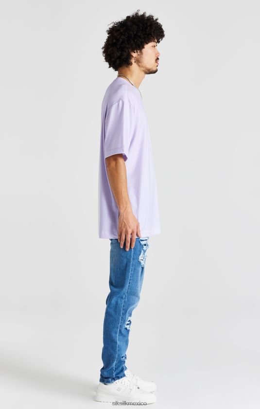 camiseta extragrande de manga corta con estampado morado vestir hombres SikSilk 8TT44N405