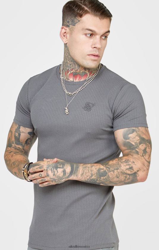 camiseta gris punto canalé vestir hombres SikSilk 8TT44N374