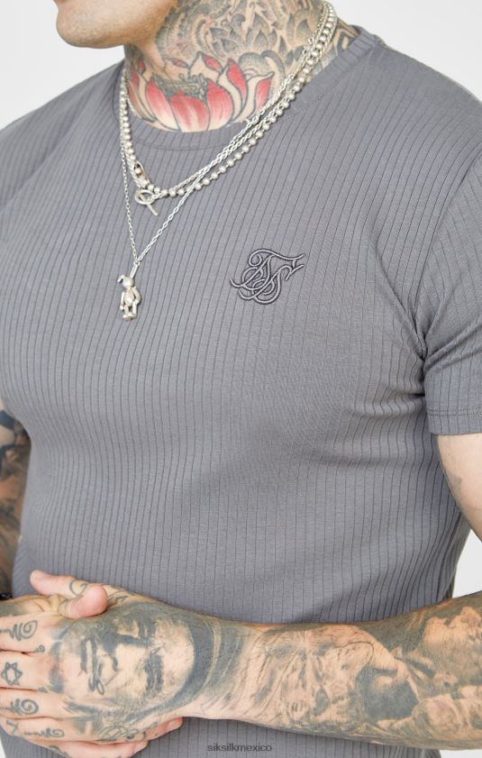 camiseta gris punto canalé vestir hombres SikSilk 8TT44N374