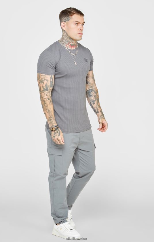 camiseta gris punto canalé vestir hombres SikSilk 8TT44N374