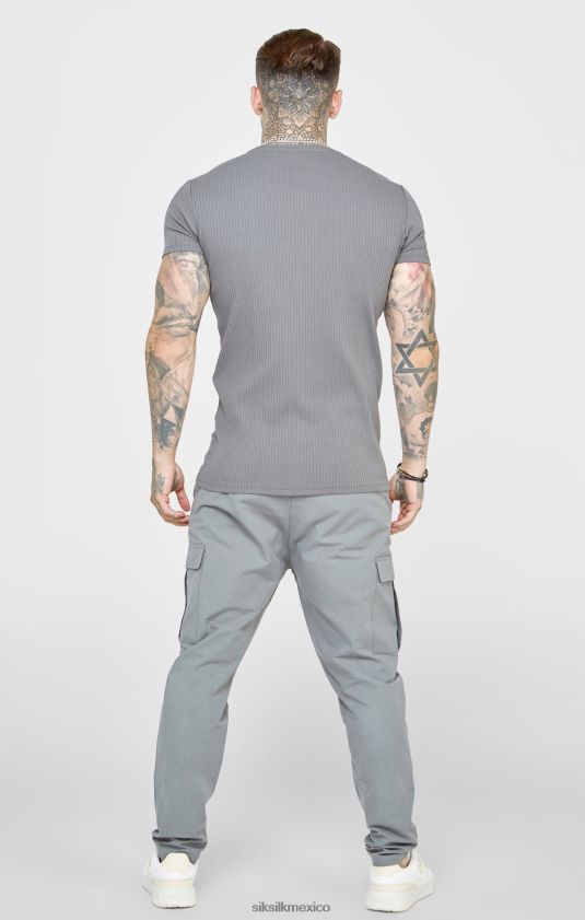 camiseta gris punto canalé vestir hombres SikSilk 8TT44N374