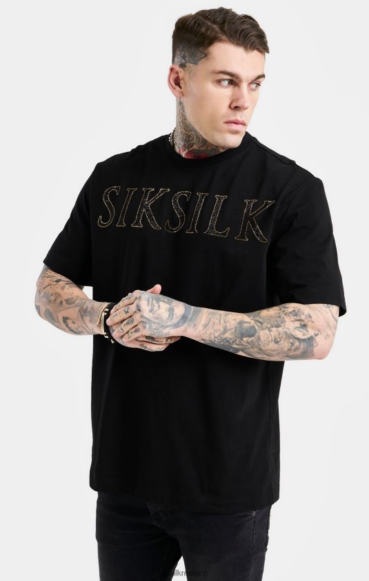 camiseta negra extragrande con logo de strass vestir hombres SikSilk 8TT44N383