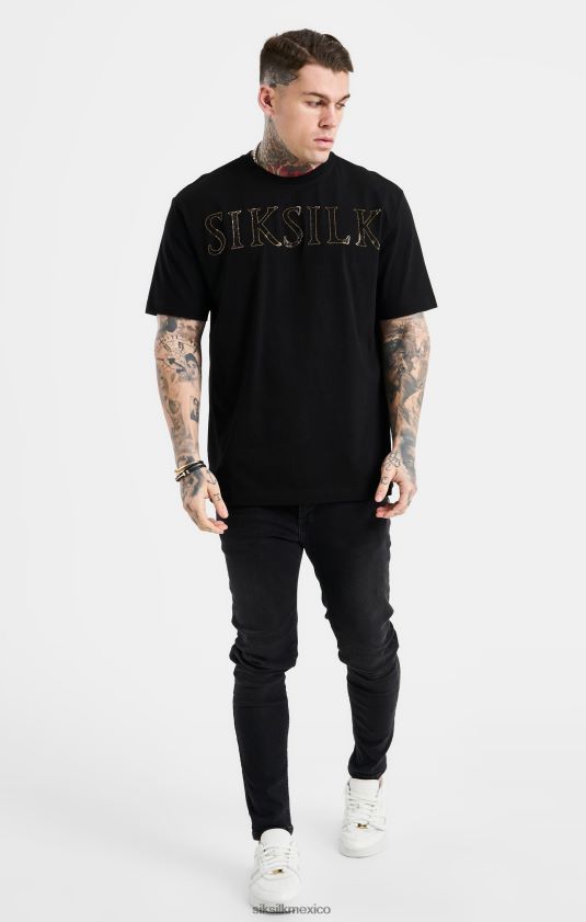 camiseta negra extragrande con logo de strass vestir hombres SikSilk 8TT44N383