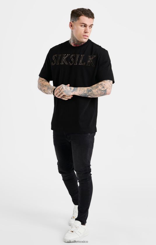 camiseta negra extragrande con logo de strass vestir hombres SikSilk 8TT44N383