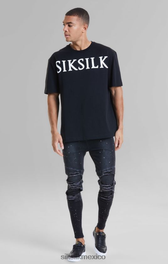 camiseta negra holgada vestir hombres SikSilk 8TT44N407