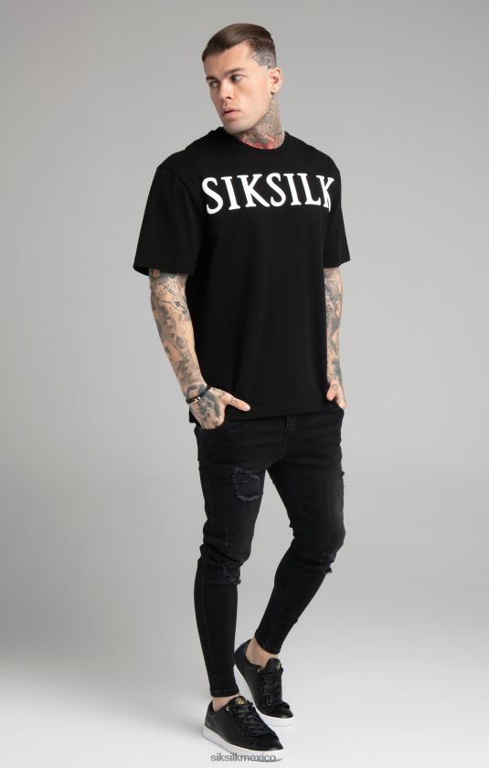 camiseta negra holgada vestir hombres SikSilk 8TT44N407