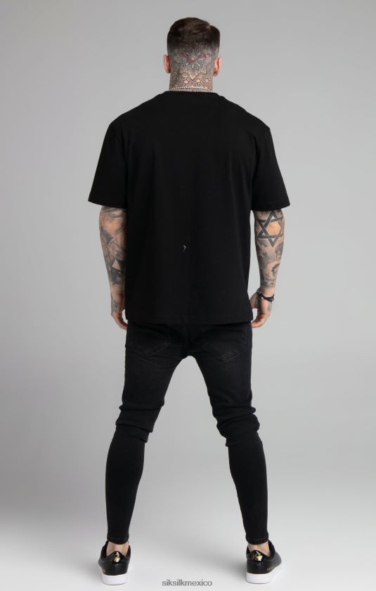 camiseta negra holgada vestir hombres SikSilk 8TT44N407