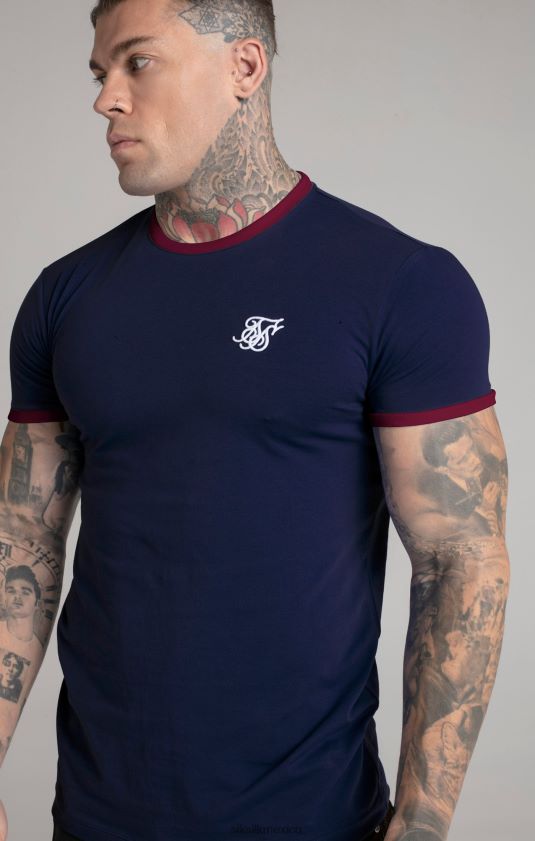 camiseta ringer manga corta azul marino vestir hombres SikSilk 8TT44N366