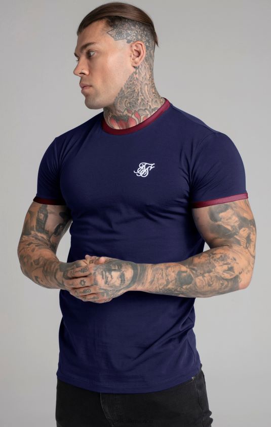 camiseta ringer manga corta azul marino vestir hombres SikSilk 8TT44N366
