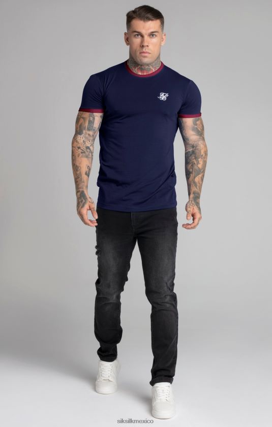 camiseta ringer manga corta azul marino vestir hombres SikSilk 8TT44N366