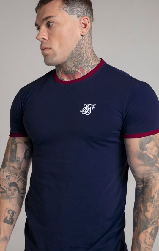 camiseta ringer manga corta azul marino vestir hombres SikSilk 8TT44N366