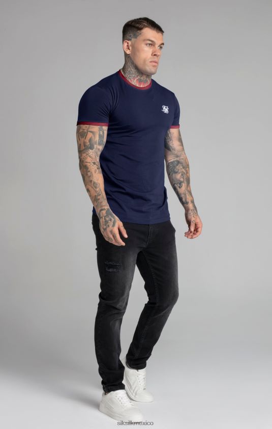 camiseta ringer manga corta azul marino vestir hombres SikSilk 8TT44N366
